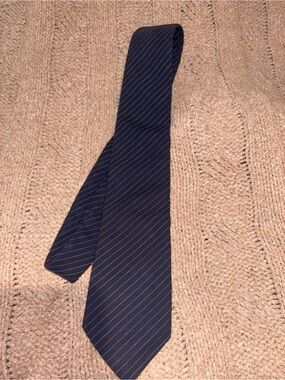 Agnès b. Made in France Navy Pinstripe Cotton Neck Tie